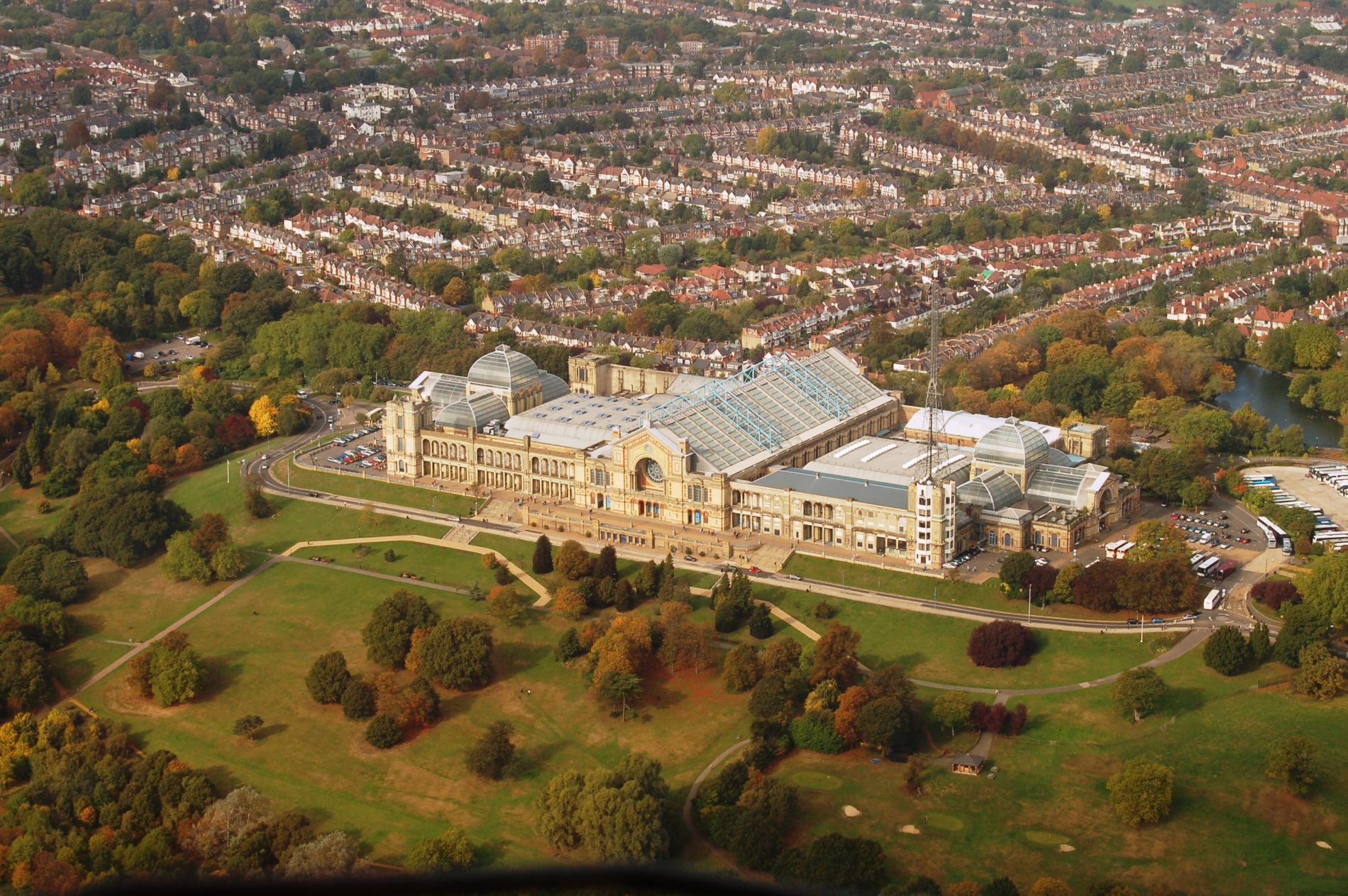 Alexandra Palace from air by John Bointon via Wikimedia Commons