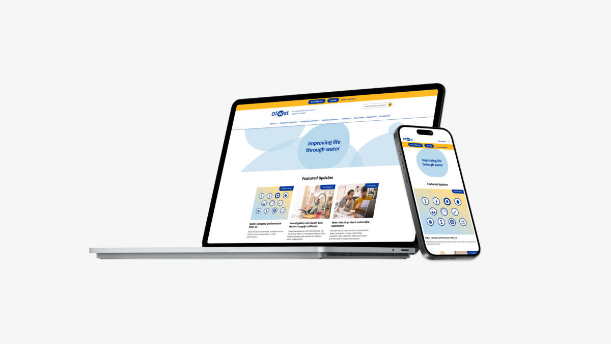 Ofwat's new homepage on desktop & mobile