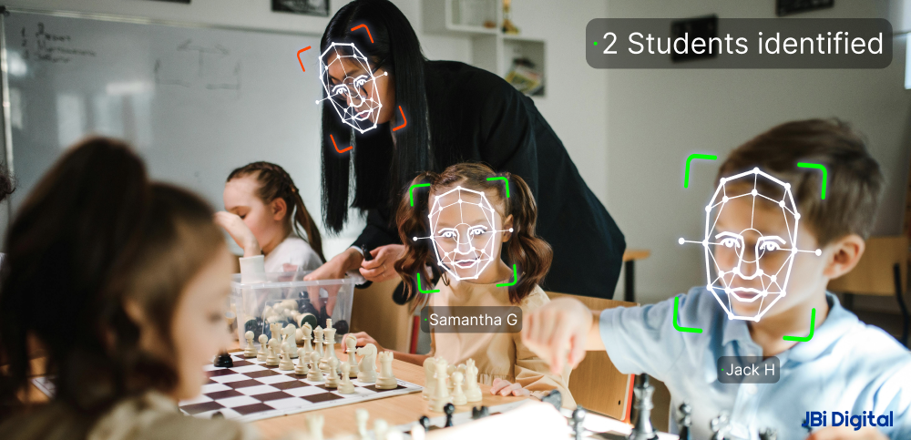 Secure AI photo recognition engine processing student images for personalisation.